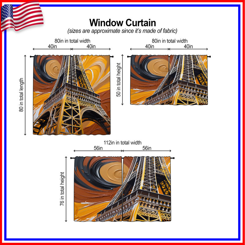 Rideaux de fenêtre Tour Eiffel obscurcissant et obscurcissant - 2 panneaux, 20 po x 50 po - 2 panneaux, Transparent