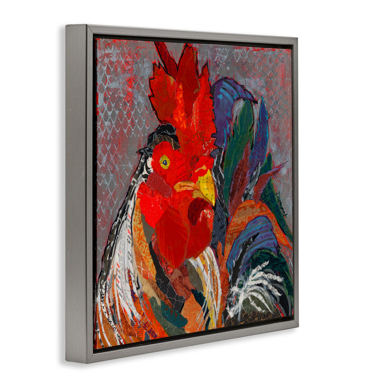 Art mural sur toile à motif de coq à motif flottant par Violet Davenport, Cadre flottant gris lustré, H 18 po x l 18 po