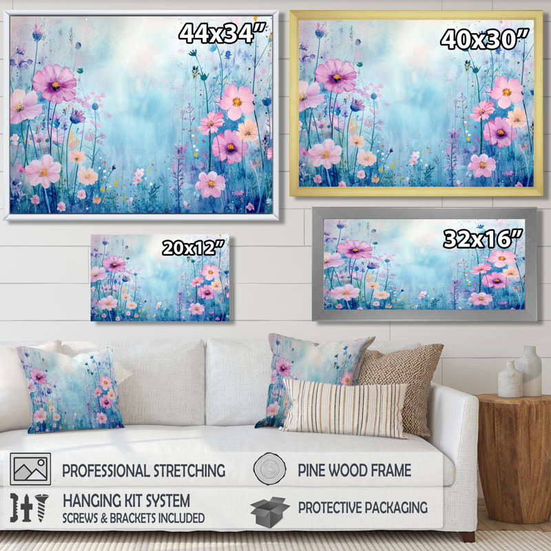 «Morning Dew of Wildflowers» - impression d'art mural fleurs sauvages, H 34 po x l 44 po, Blanc