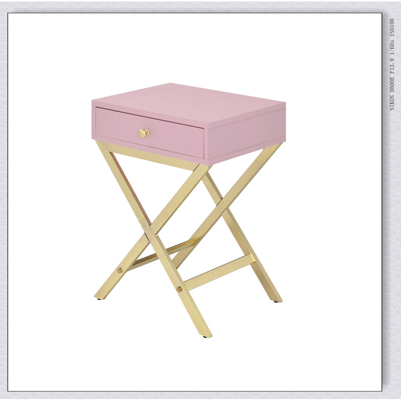 Table d'appoint Coleen, Plateau rose / base dorée