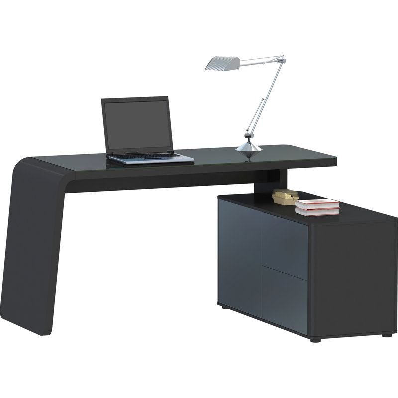 Altus L-Shaped Glass Top, Black/Matte Black