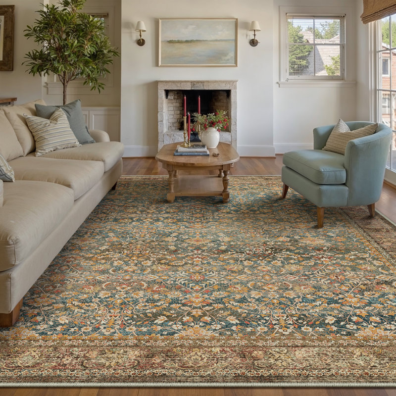 Lorena Vintage Oriental Persian Style Area Rug, Rectangle 8'6" x 11'6", Brown/Blue