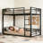 Heavy-Duty Metal Bunk Bed with Noise-Reduced Design, Queen over Queen, Black-468257876