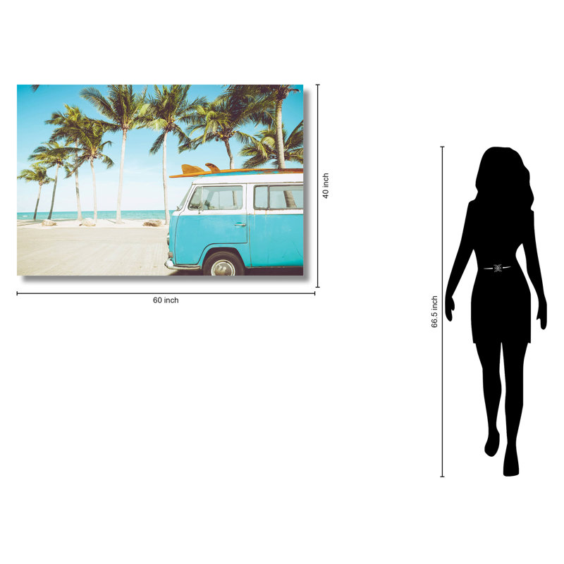 Art mural en verre trempé sans cadre Beachside Surf Van - 40 po x 60 po