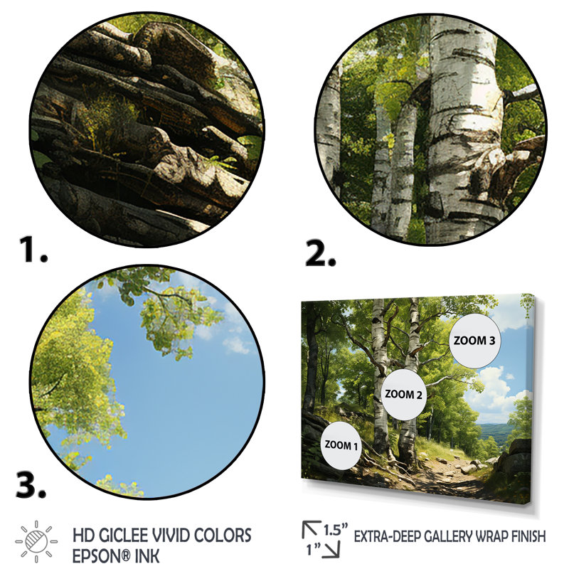 Birch Tree Forest Essence 1 - Arbre, art mural, Cadre doré à coins fermés, H 30 po x l 40 po x P 1,5 po