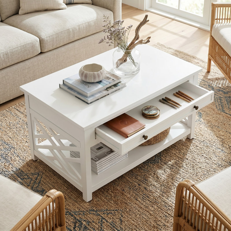 Table basse avec tiroir et tablette Coventry, Blanc