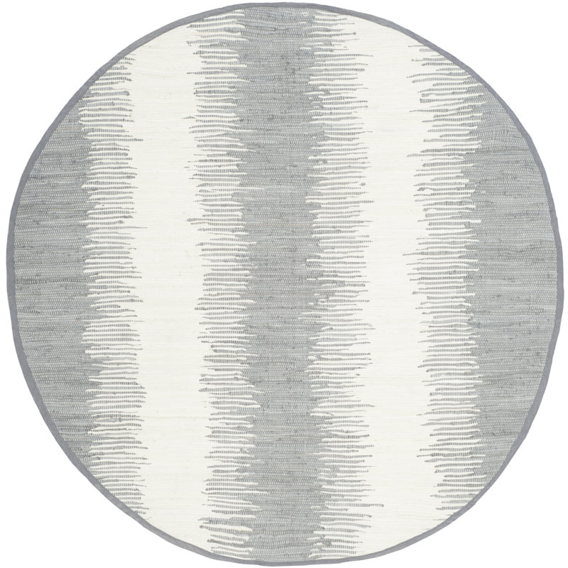 Tapis gris rayé 100% coton tissé à plat à la main Cayman, Rond 6 pi