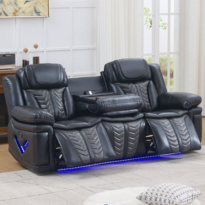 Canapé inclinable électrique 85 po en tissu avec chargeur USB et lumières DEL, Black
