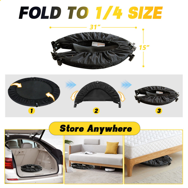Trampoline pliable 40 pouces avec poignée - Standard - Ressort - Noir