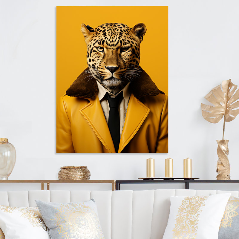 Art mural en métal jaune avec guépard III, H 20 po x l 12 po x P 1 po