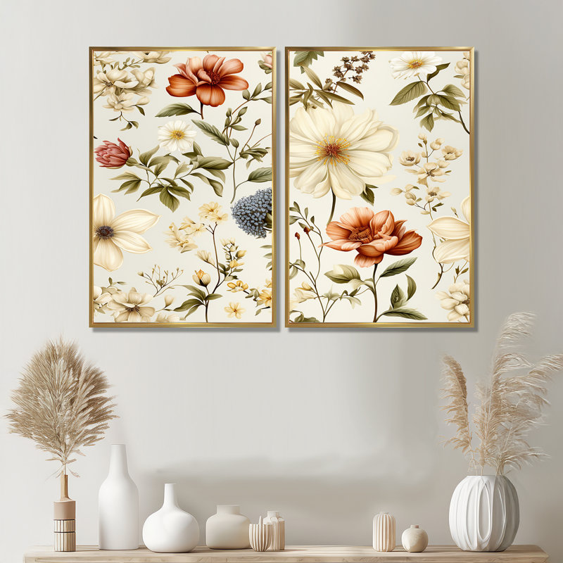 Jardin antique - impressions sur toile beiges 2 pièces, H 36 po x l 48 po, Impression encadrée flottante, Doré