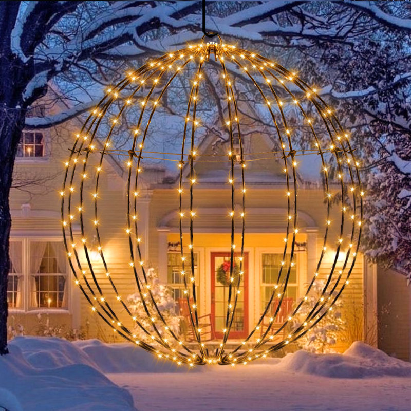 140 Led Christmas Ball Lights, Hanging Sphere, 8 Modes, Battery Operated, Waterproof Outdoor Decor, 12" H x 12" W x 1" D