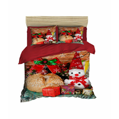Ensemble de housse de couette réversible en microfibre rouge / brun / vert 3 pièces Hallie