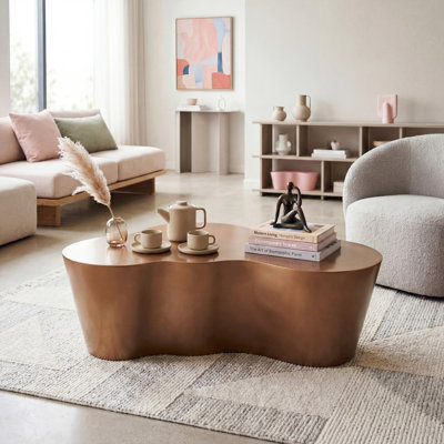 Table basse moderne de 50 po, table de centre irrégulière en fibre de verre, sans assemblage, finition durable
