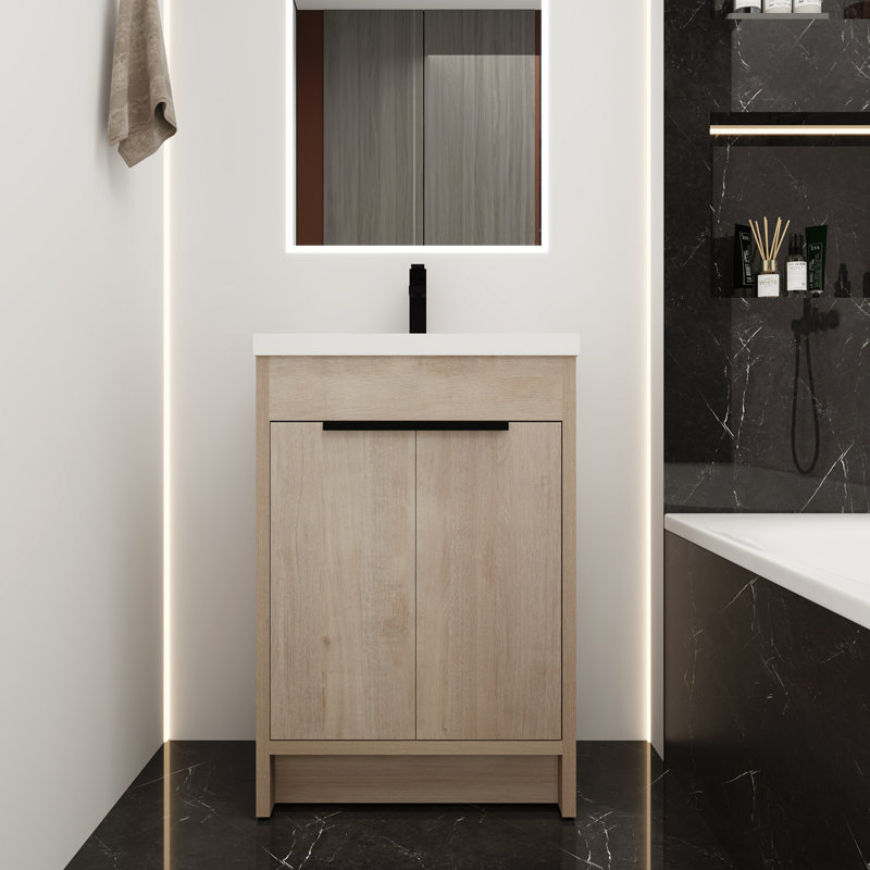 Meuble-lavabo autoportant avec lavabo en résine blanche