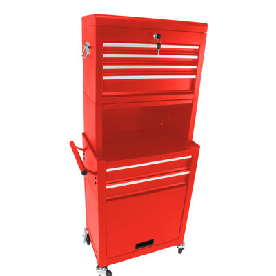 Boîte à outils amovible en métal 6 - 4 roues universelles, rouge pour coffre d'atelier avec armoire inférieure 2 en 1