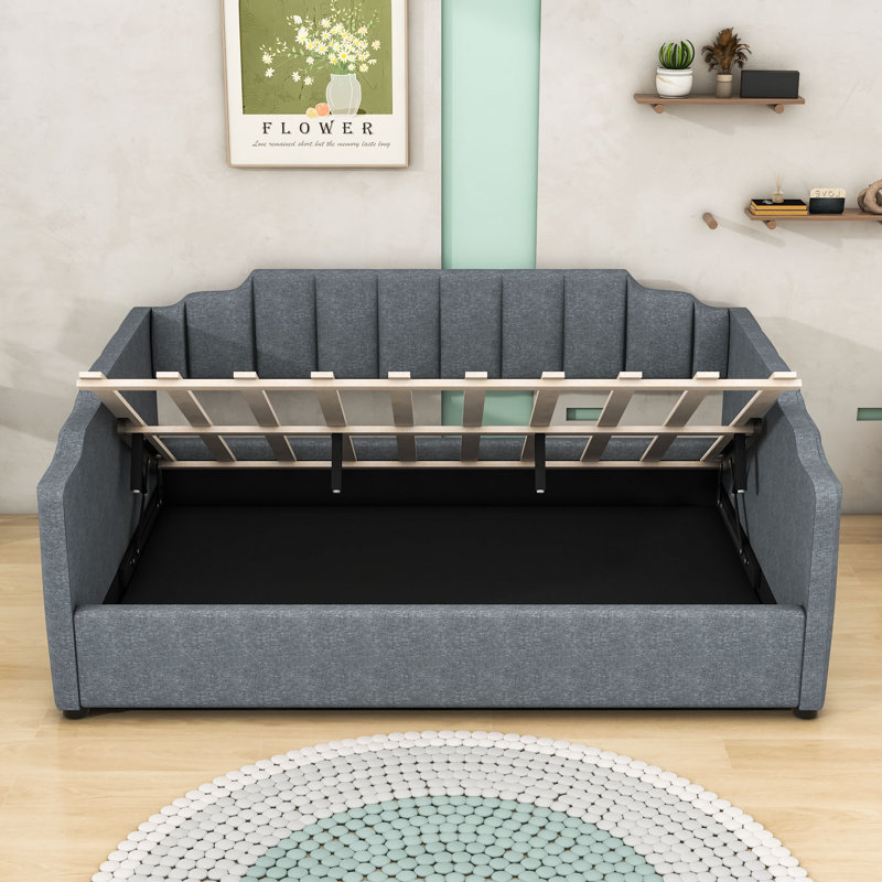 Michaux Elegant Upholstered Daybed with Underbed Storage, Gray, Full / Double