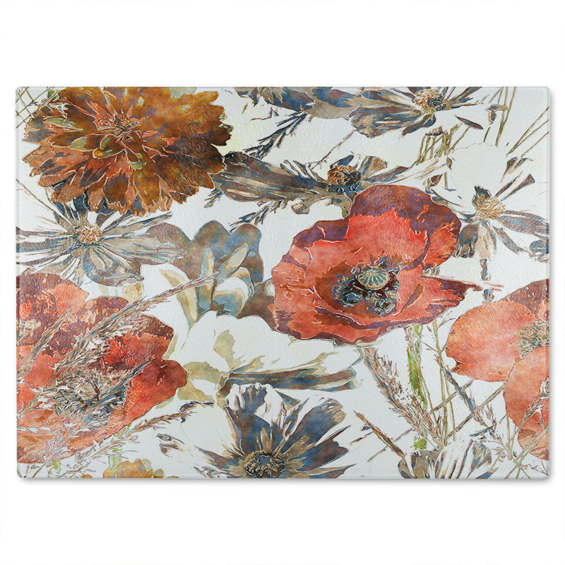 Watercolour Flower Print Glass Chopping Board, 28cm L x 20cm W