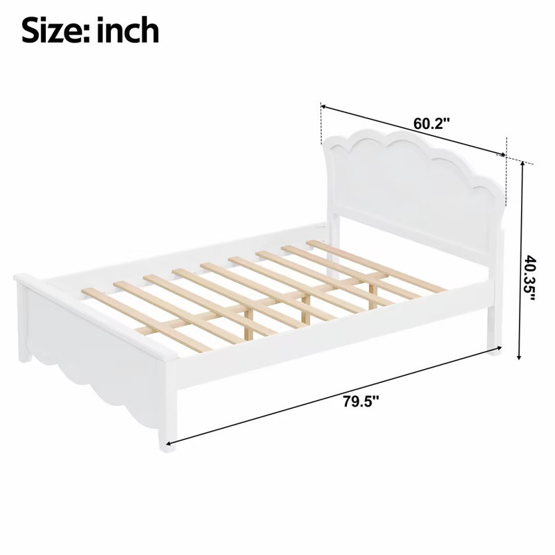 Lit plateforme double en bois avec tête de lit double, finition blanche, Lit double