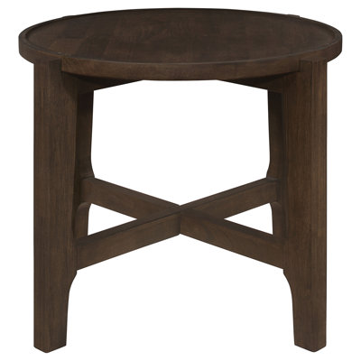Dark Brown Round Solid Wood End Table