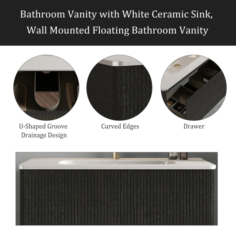 Bathroom Vanity With White Ceramic Sink, Black