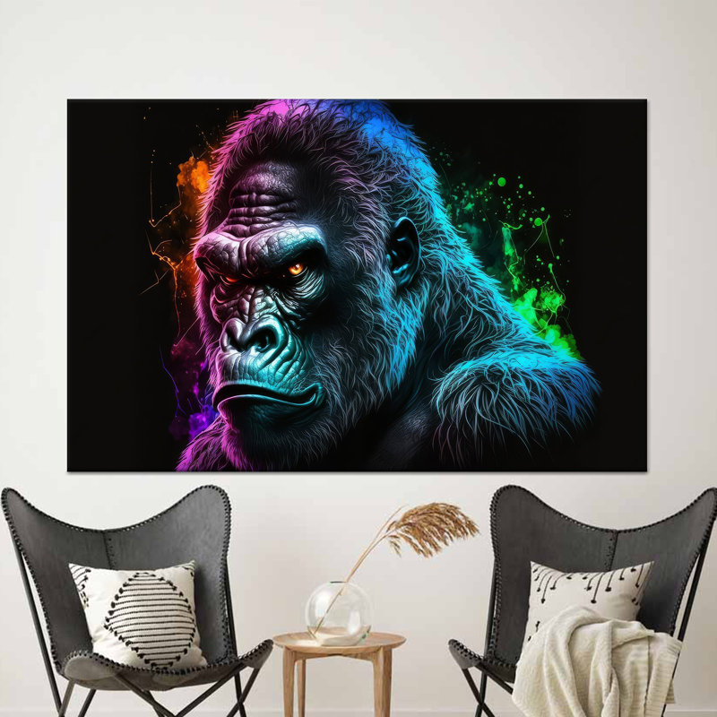 Impression sur toile imprimée: Décoration murale gorille abstraite - art de salle de jeu élégant, 1P, 63,1 po H x 102,4 po l