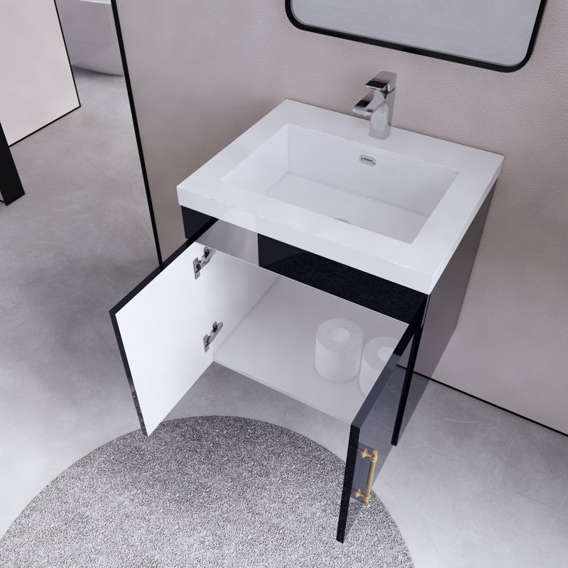 Foushee 29.53'' Single Bathroom Vanity with Acrylic Top, Navy Blue, 24"