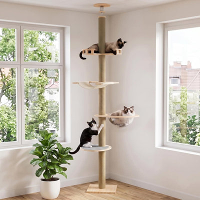  Arbre à chat du sol au plafond, hauteur réglable 93,3 po - 127,95 po pour chat