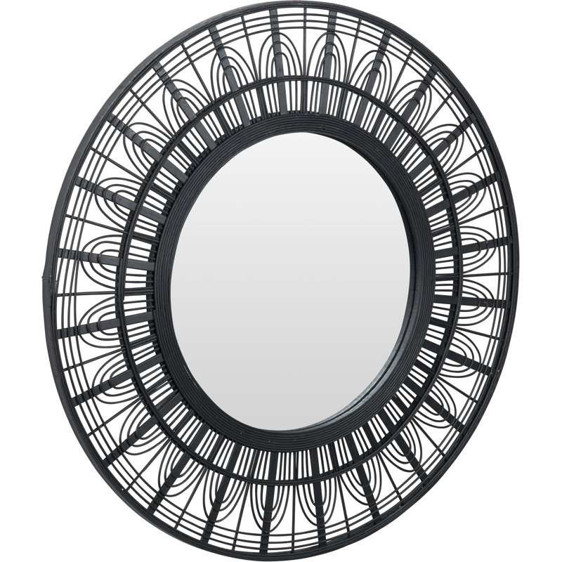 Bamboo / Rattan Round Wall Mirror, Black