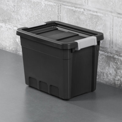Sterilite Rugged Industrial Stackable Storage Tote w/ Lid, Black