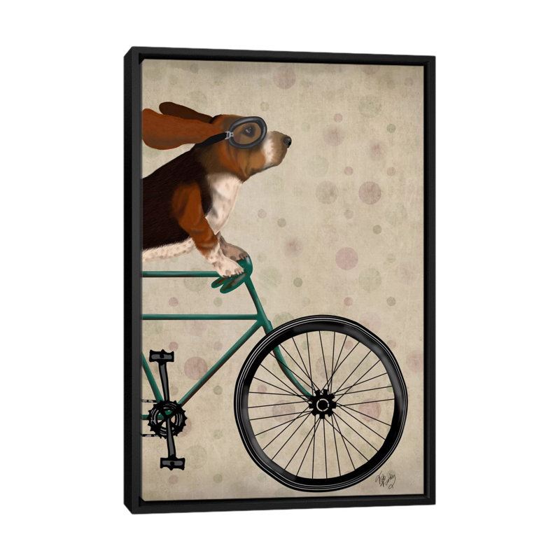 Impression sur toile tendue Fab Funky «Basset Hound on Bicycle», H 26 po x l 18 po x P 1,5 po, Toile avec cadre noir
