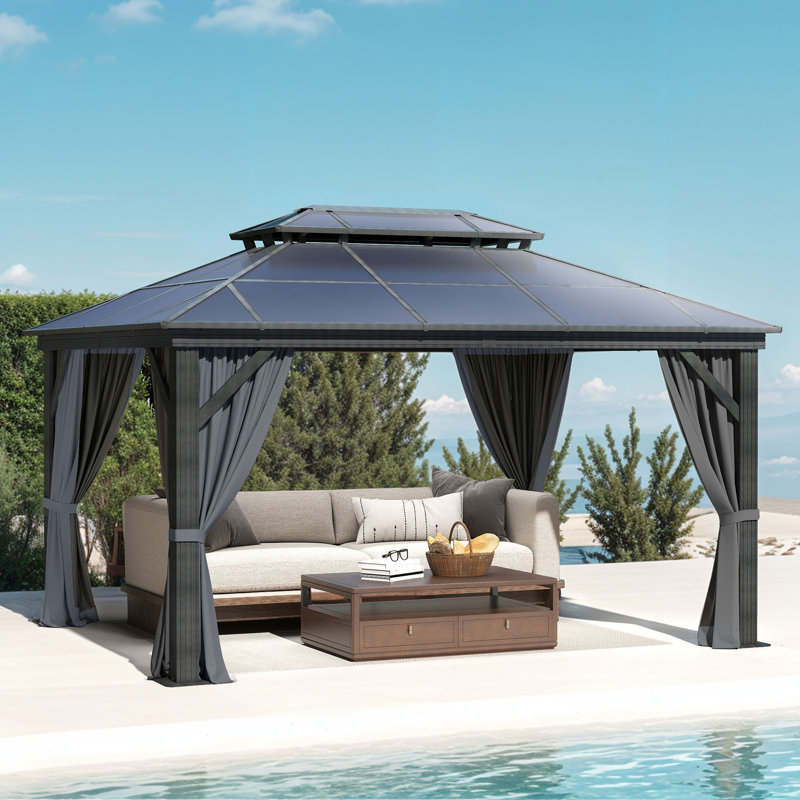 Pavillon de jardin en aluminium à toit double avec toit rigide en polycarbonate, 11,5 pi L 10 pi. D