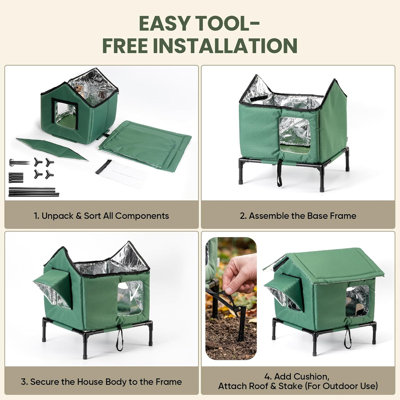 Outdoor Cat House Weatherproof – Insulated All-Season Shelter for Stray & Feral Cats, Spacious 17.7"L × 15.7"W × 21.6"H Interior, Waterproof & Windproof for Yard, Porch, Garage