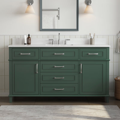 Allendale Sea Green Freestanding Single Bathroom Vanity With Engineered Stone Top