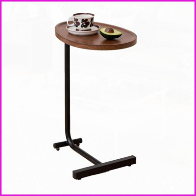 Table basse brune en forme de C pour le salon, peu encombrante et amp; Assemblage rapide en 15 minutes