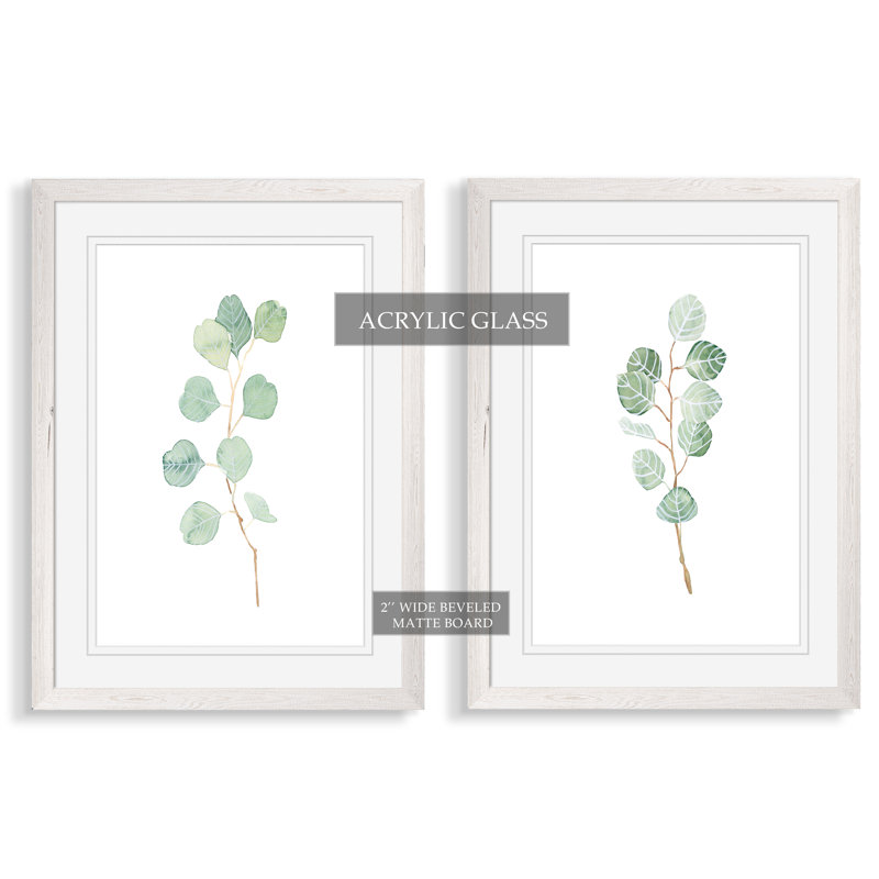 «Soft Eucalyptus Branch III» par Vincent Van Gogh - ensemble de 2 reproductions d'art encadrées, Papier avec cadre blanc