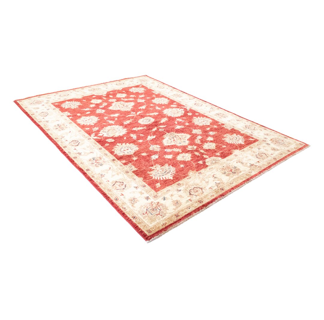 Handgefertigter Flachgewebe-Teppich Coronado aus Wolle in Rot/Beige