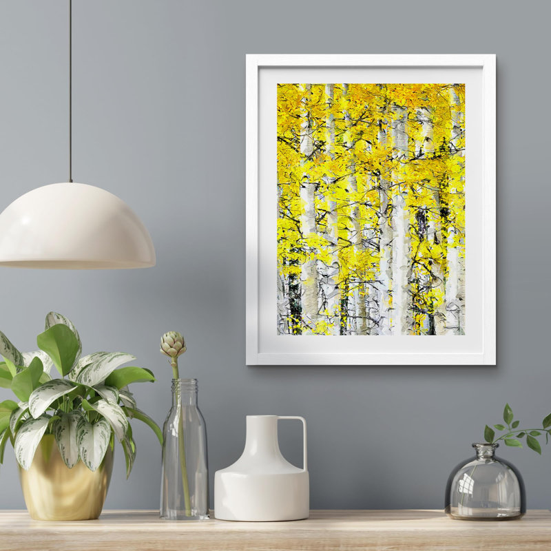 «White Yellow Birch Tree Leaf Spring Autumn Forest» sur papier, Blanc, H 10 po x l 8 po
