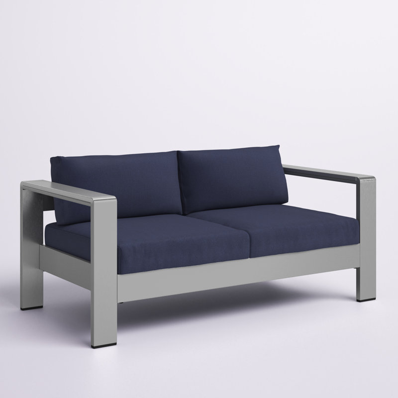 Shore Sunbrella Fabric Aluminum Outdoor Patio Loveseat, Navy Sunbrella®