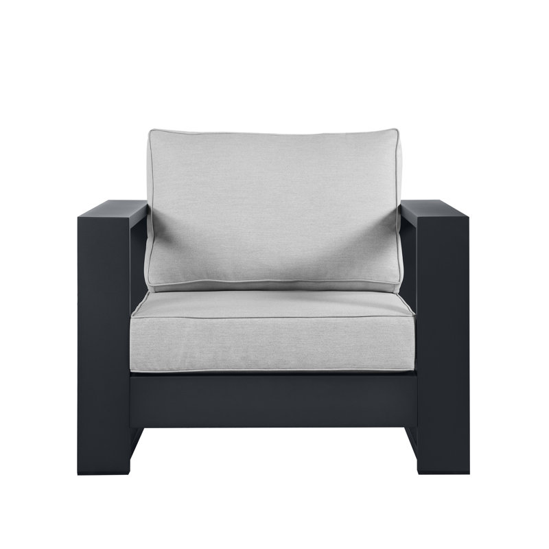 Hoyt 37.40” Outdoor Aluminum Armchair, Slate Black, Light Gray