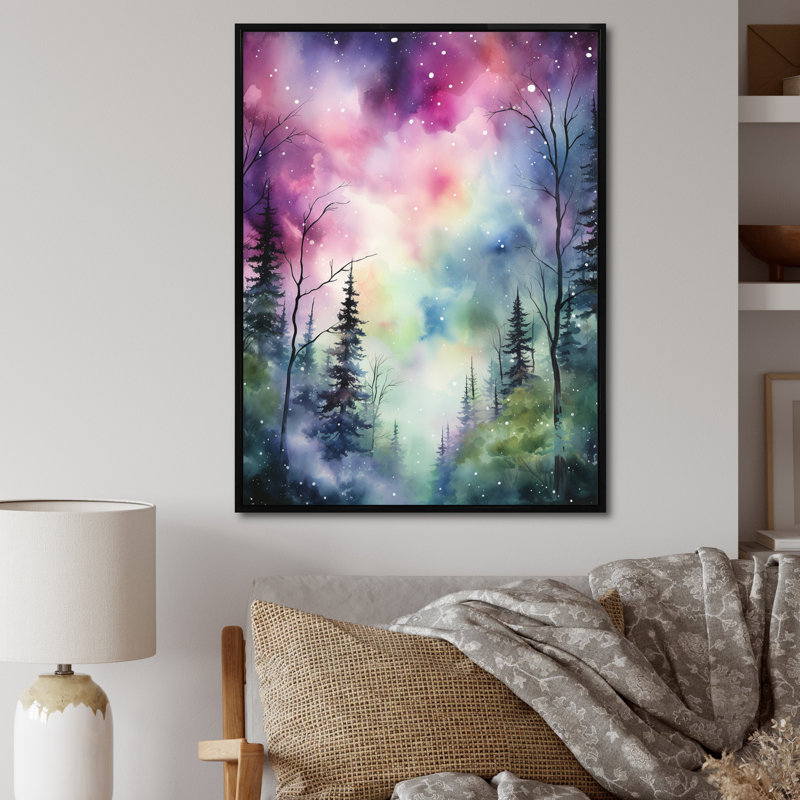«Haydi Aurora Borealis Dancing Lights III», reproduction sur toile, H 32 po x l 16 po, Cadre flottant noir