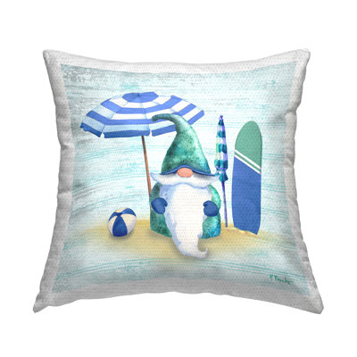Nautical Seaside Beach Gnome Outdoor Printed Pillow by Paul Brent