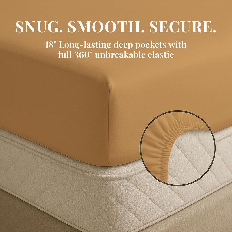 Premium Rayon From Bamboo Blend Sheet Set With Deep Pockets, Cooling and Breathable, Gold