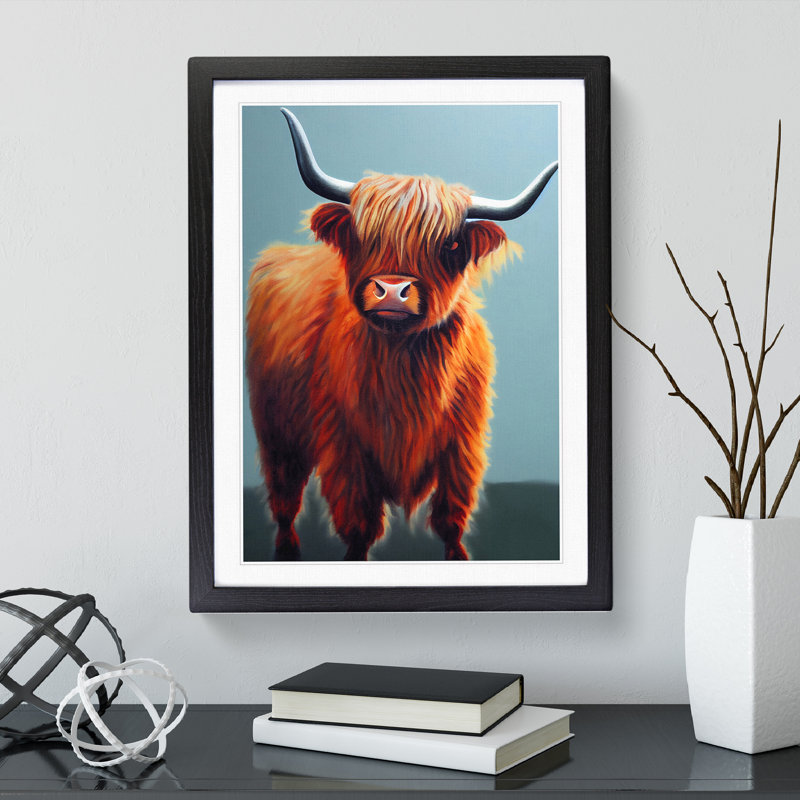 Peaceful Highland Cow - Single Picture Frame Print, Black, 46cm H x 34cm W