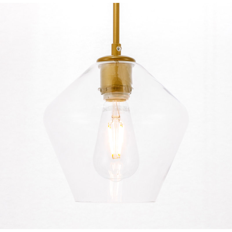 Luminaire suspendu 1 lumière Stutz, Laiton, Transparent, Rond
