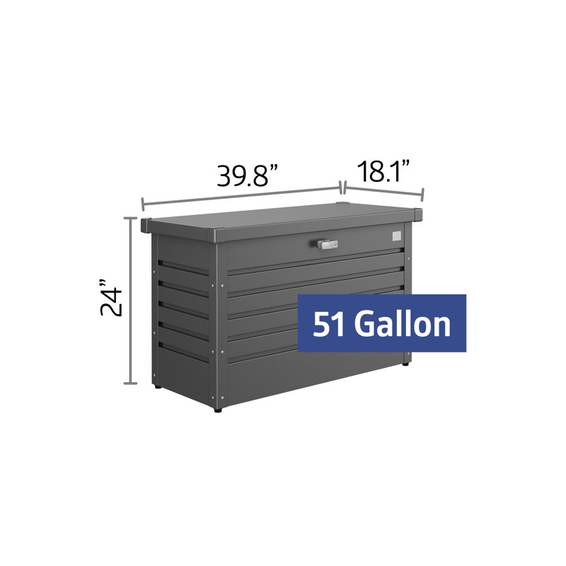Biohort LeisureTime Water Resistant Metal Deck Box with Lock, 24" H x 39.7" W x 18.1" D, Dark Gray