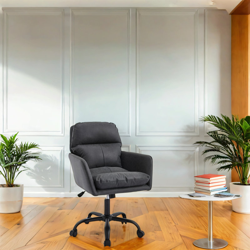 Adjustable Height Office Chair With Synthetic Pu Leather, Black