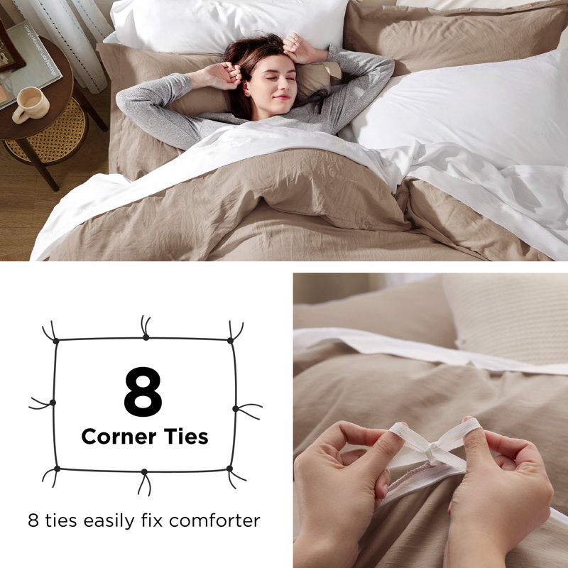 Bedsure Super Soft Prewashed Duvet Cover Set, Queen Duvet Cover + 2 Standard Shams, Khaki