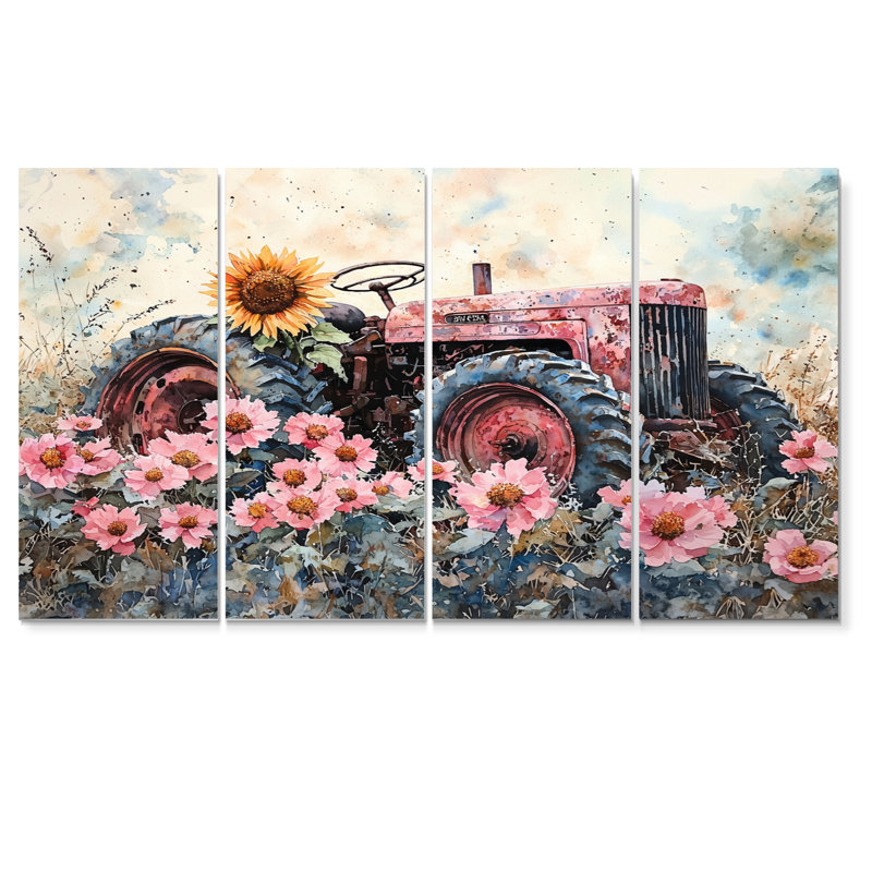 Divyata - Farm Wall Art - Ensemble de 4 décorations murales champêtres, H 32 po x l 64 po