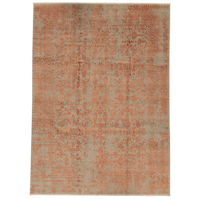 Tapis orange / gris noué à la main de conception unique 8 pi 11 po x 12 pi 1 po